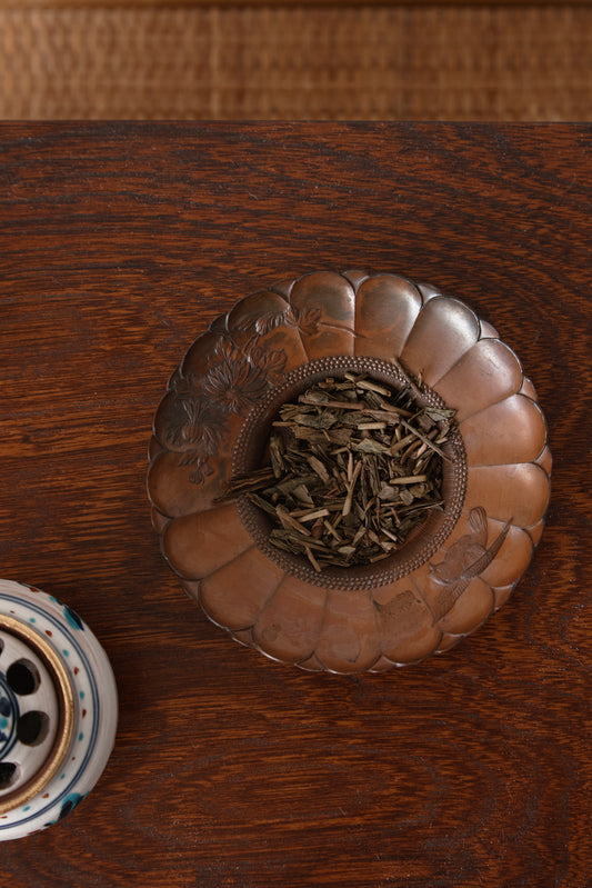 Antique Chrysanthemum Copper Saucer