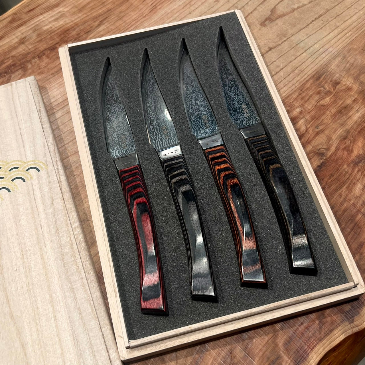 Damascus Steak Knife Set | Seki Kanetsugu cut regular native simplynative japan