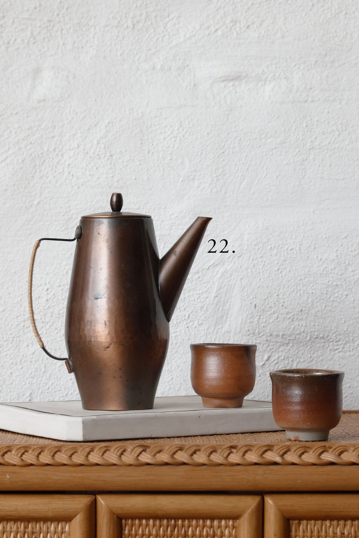 Antique Copper Teapots and Pot Stands for Sado