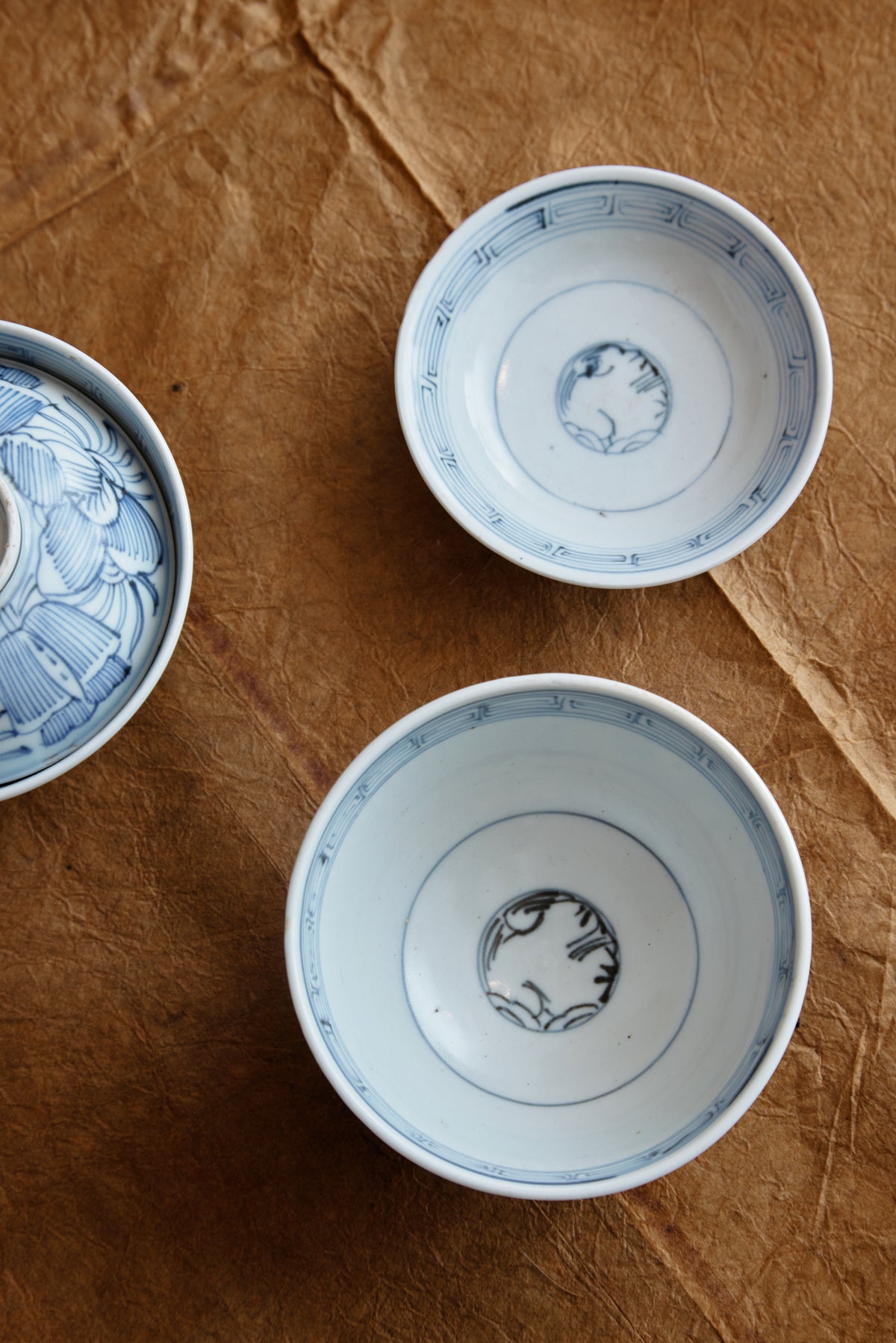 Antique Sometsuke Bowls with Lid