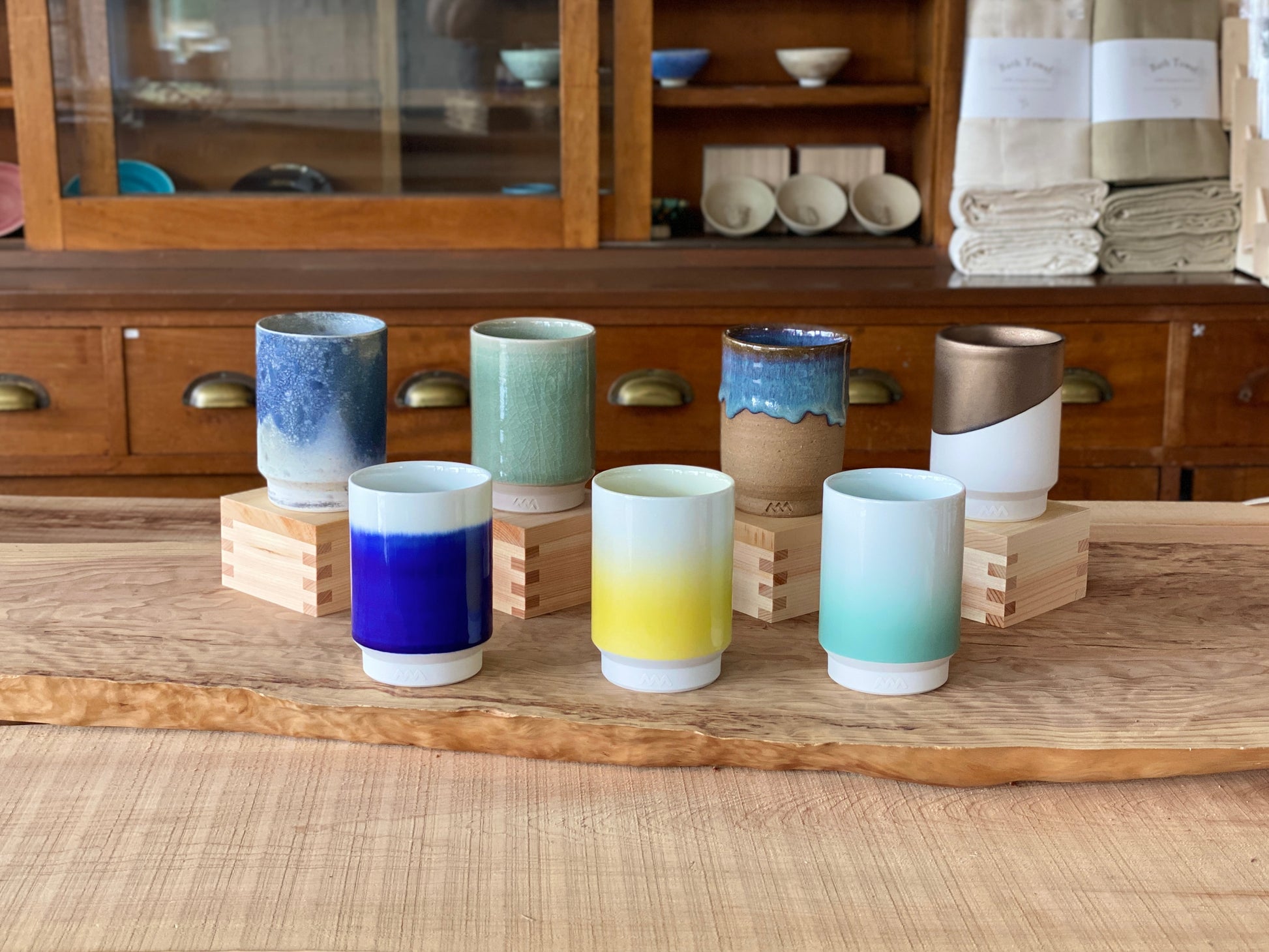 Asemi Co. Cup L hasami-yaki gold and white white and indigo lemon gradient mint gradient soma-yaki kasama-yaki matsushiro-yaki